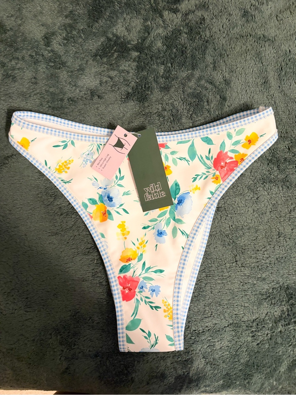 wild fable White Floral Bikini Bottoms with Blue Trim and Multicolor Flowers